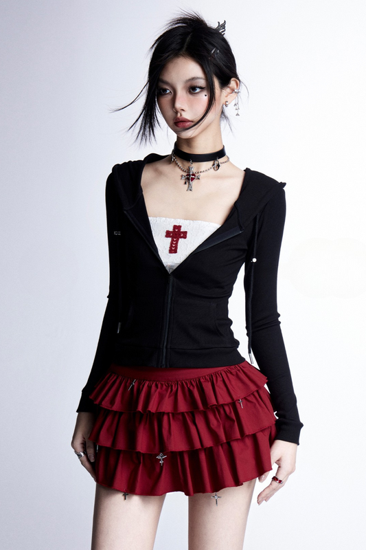 Mode cross hooded cake hoodie skirt cool tube top +