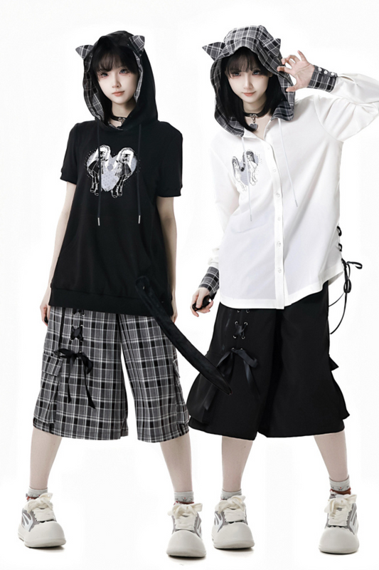 + Half Check Hooded Top Pants Shirt