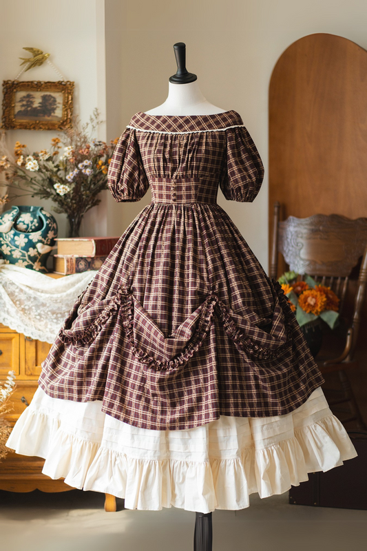Check Retro Word Lolita Petticoat Dress Forest +