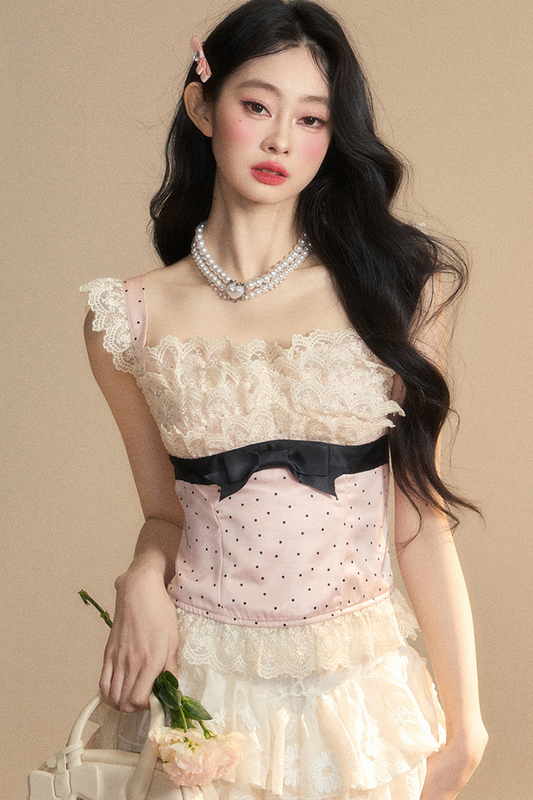 Reservations Top Tight Sleeveless Lace Dot Girly