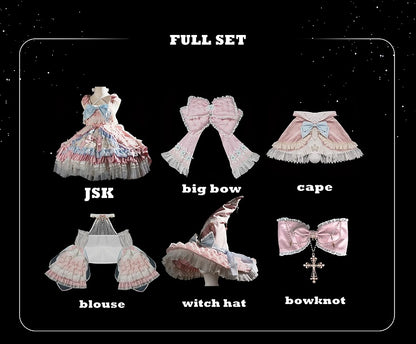 Robe Lolita taille haute rose et bleue, ensemble complet avec jupe et pull