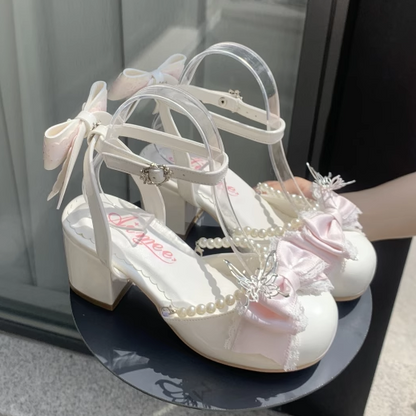 Kette Lolita Schleife Schuhe Abnehmbare Süße Weiße Perle Jane Mary Akzente und