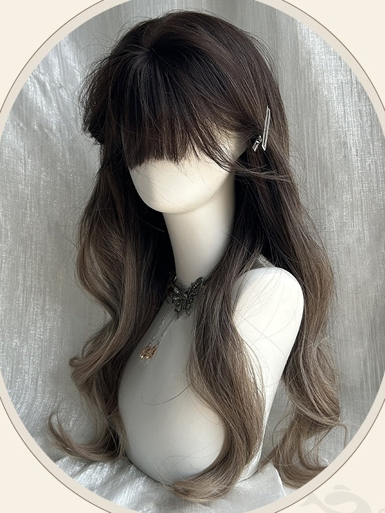 Brown Ombre Long Wavy Synthetic Wig With Bangs