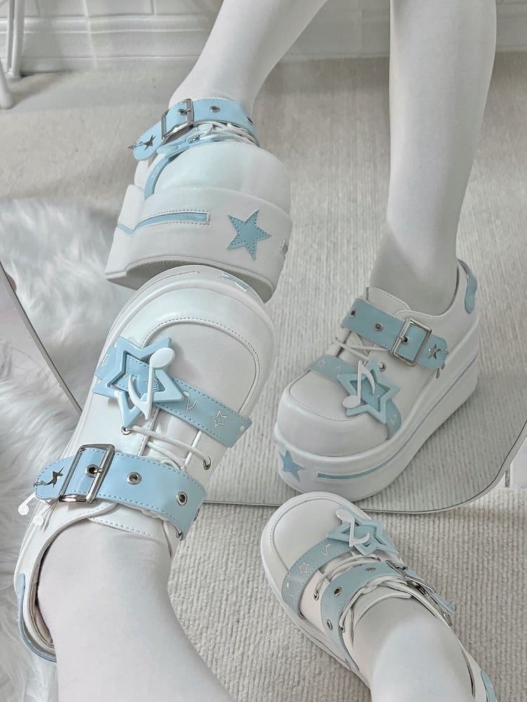 Light Blue Tenshi Kaiwai Star Design Buckle Strap Platform Shoes