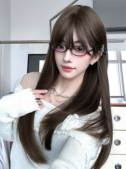 Wig Bangs With Length Brown Straight Air 60CM