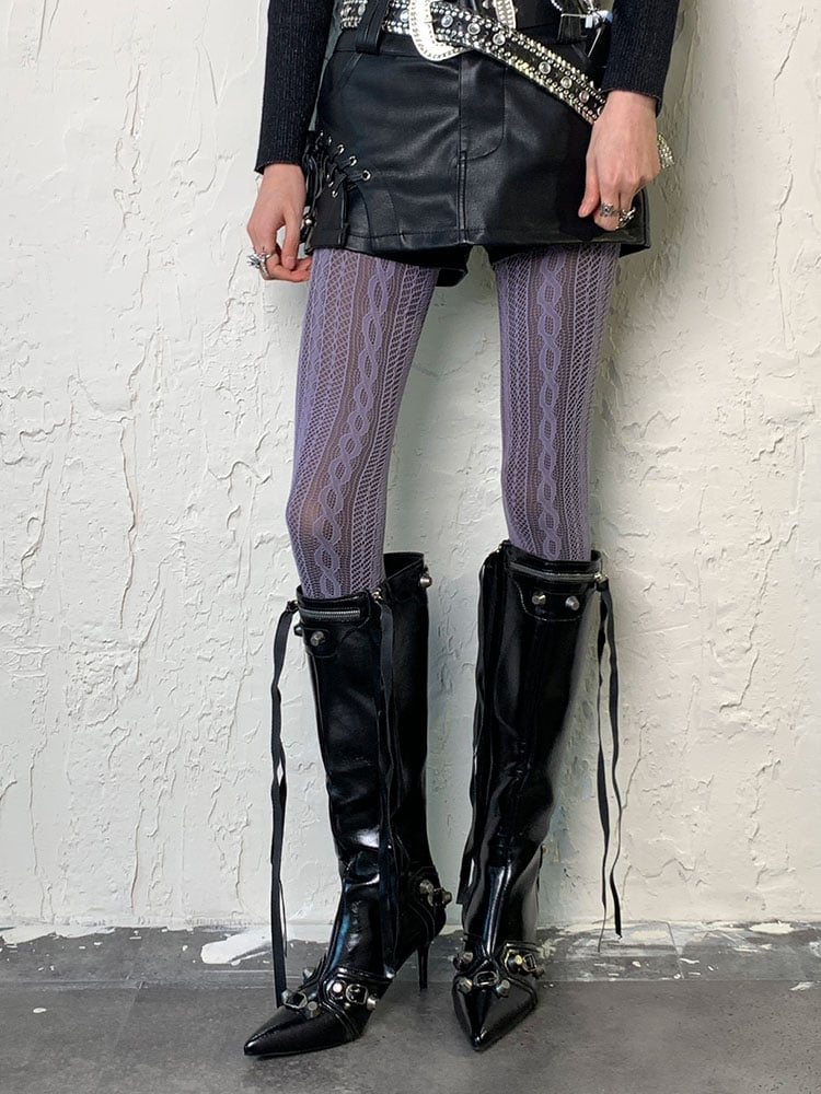 Purple Y2K Hollow-out Tights