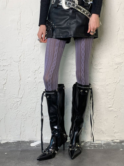 Purple Y2K Hollow-out Tights