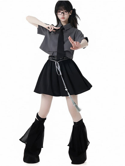Belt Black Cheongsam Tassel Style Shorts with Buckle Belt and