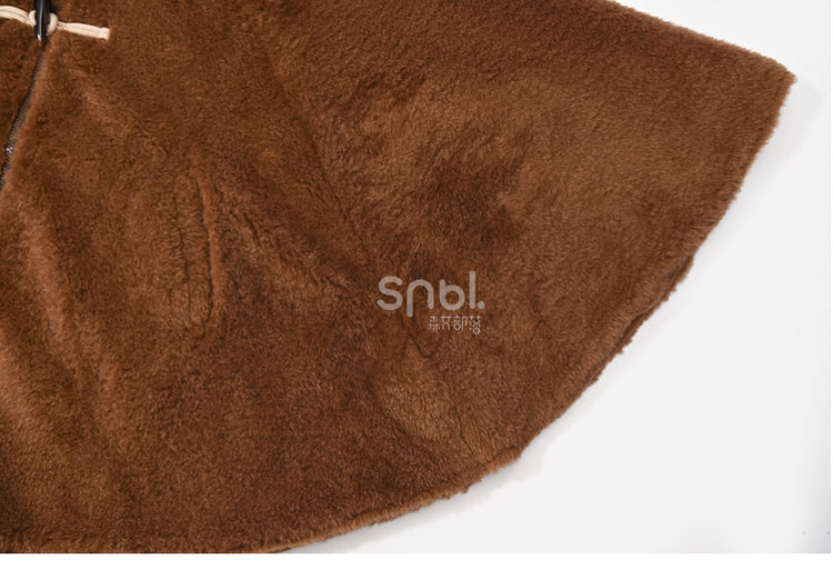 Brown Cute Capybara Hood Zip Closure Fleece Hooded Cape