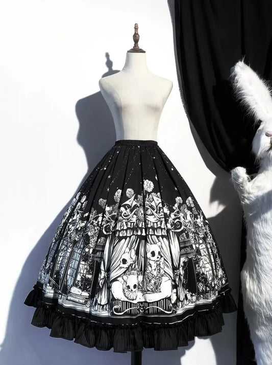 Black Gothic Print Dark Skeleton Lolita Available Cat Plus Skirt Sizes