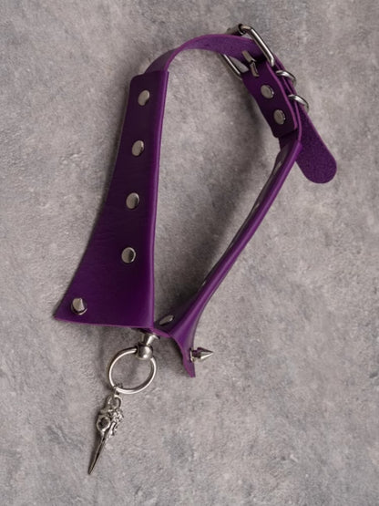 Bird Gothic Details Studs Bone Purple Pendant Choker Silver