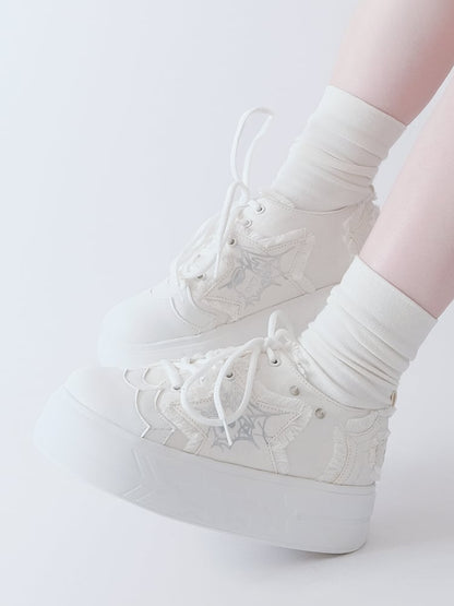 White Star Applique Platform Sneakers