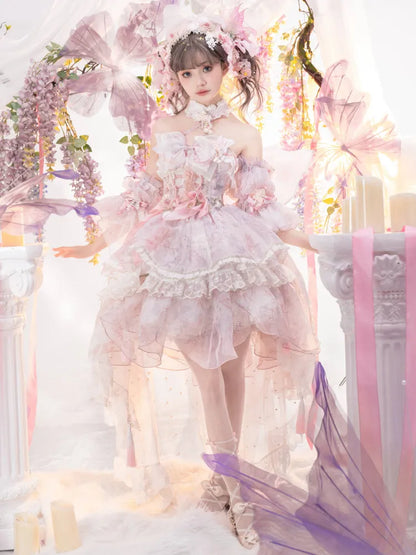 Pink Princess Fairy Floral Design Set Full Butterfly and JSK Dress Lolita Flower