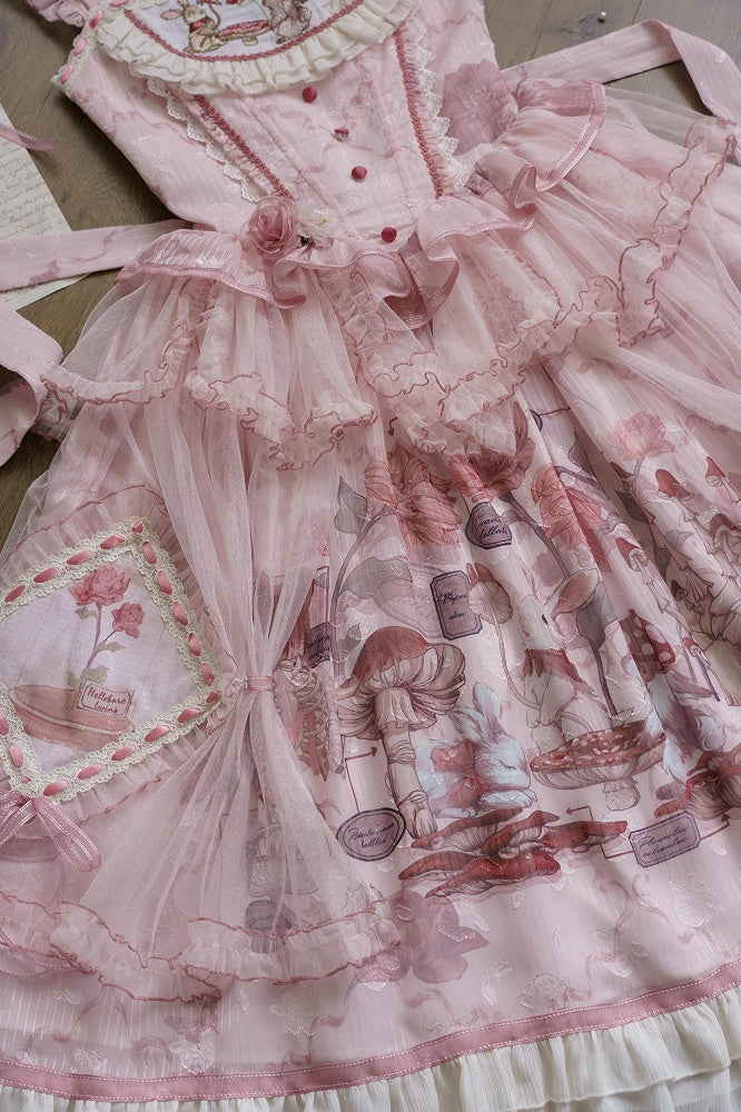 Pink Bunny Basque Waist Mushroom Skirt Princess and Jumper Lolita Print