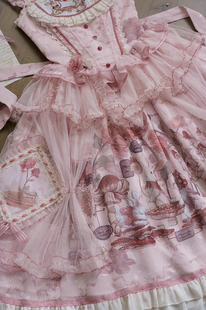 Pink Bunny Basque Waist Mushroom Skirt Princess and Jumper Lolita Print