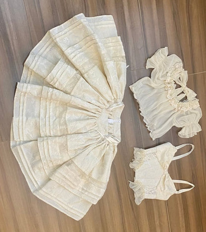 Beige Balletcore Tiered Skirt