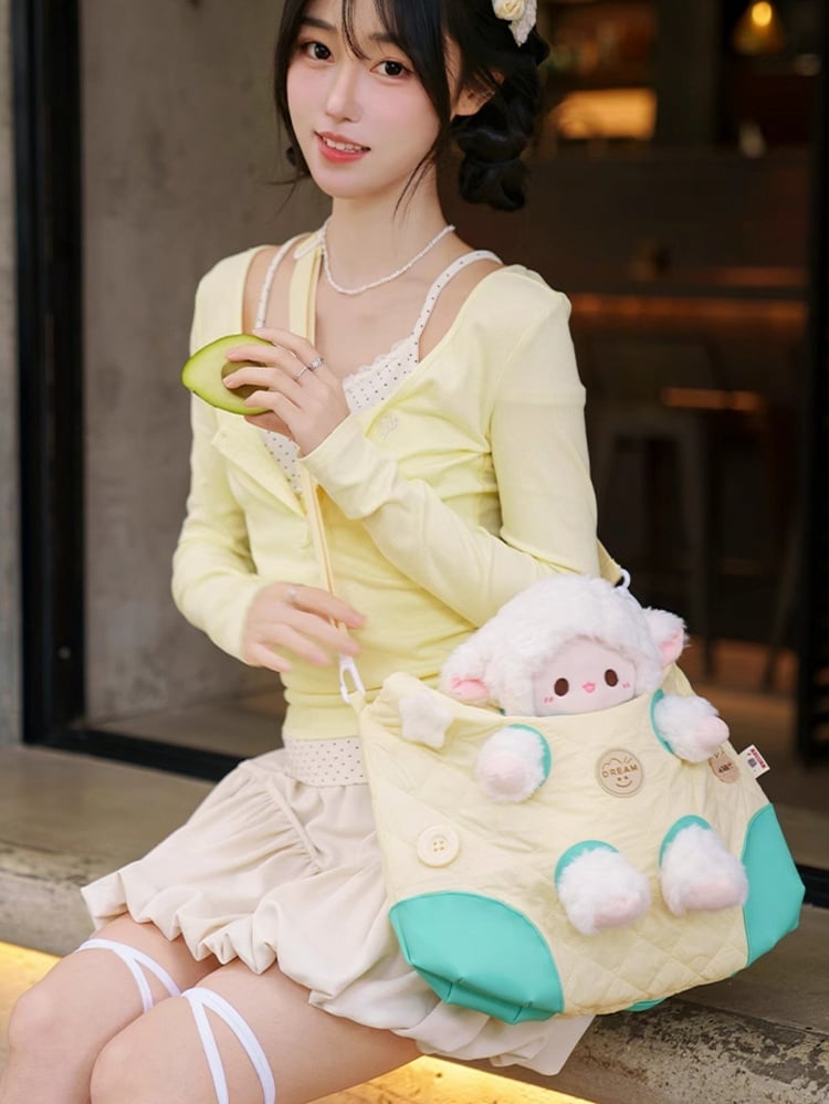 Options 2 YellowGreen Design Detachable Plushie Bag With Cut-out Crossbody