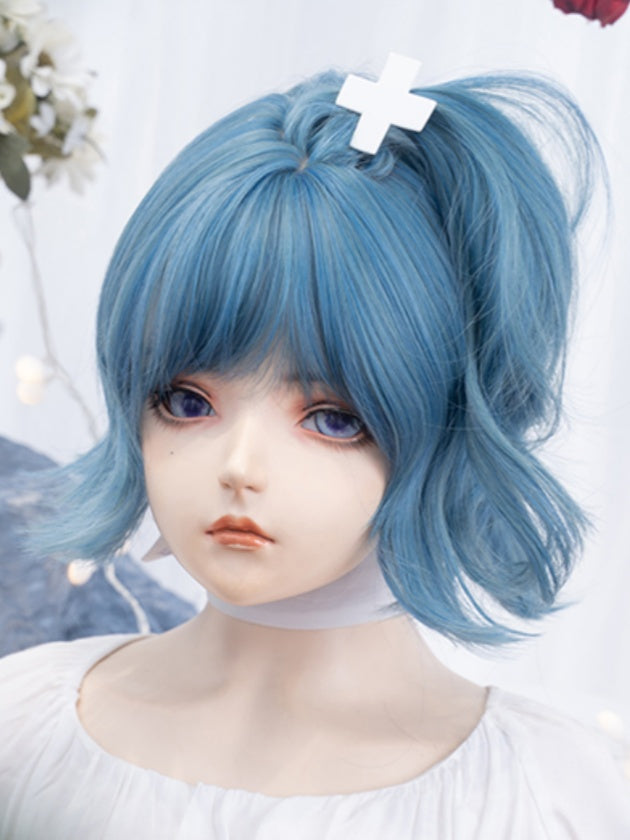 Blue 29CM Short Wig With Air Bangs