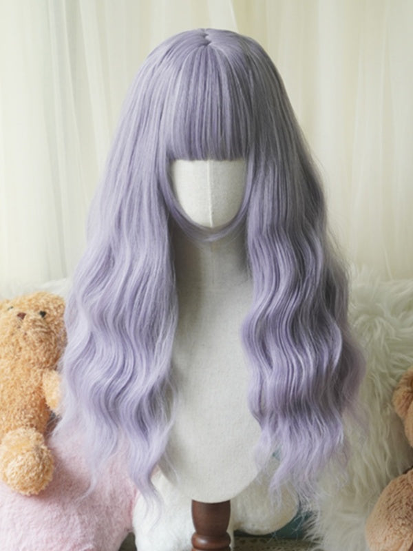 Red/Pink/Green/Purple/Dusty Blue/Orange Long Wavy Wig With Full Bangs