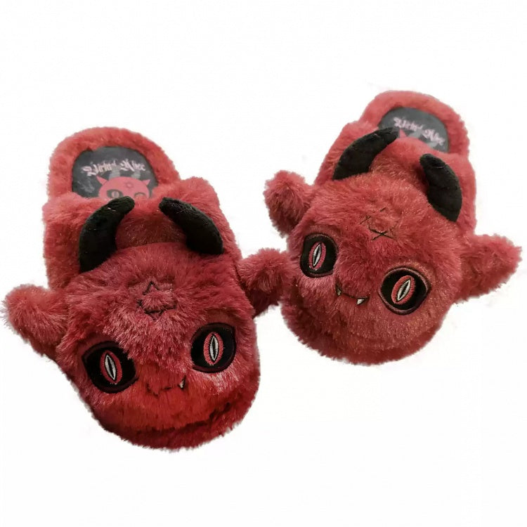 Red Devil Gothic Winter Plush Slippers