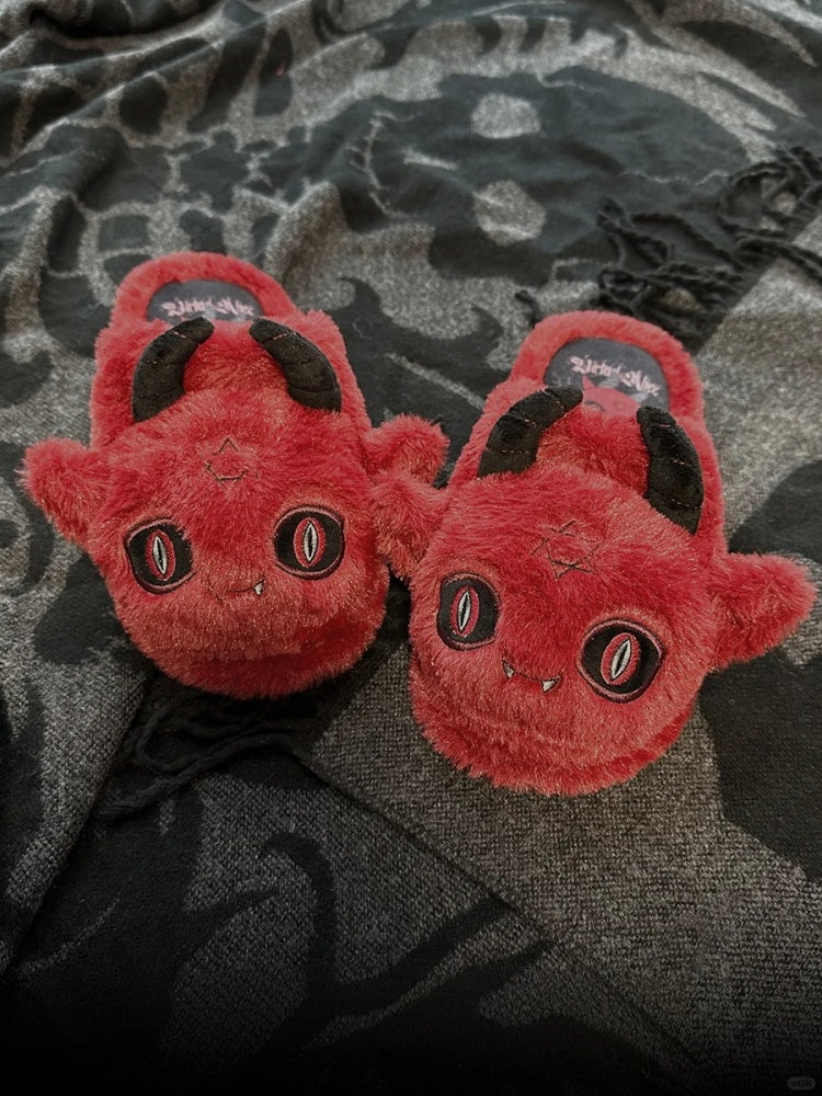 Red Devil Gothic Winter Plush Slippers