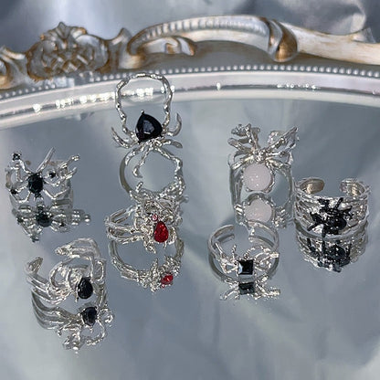 Set Spiders 7 Rings Silver Punk