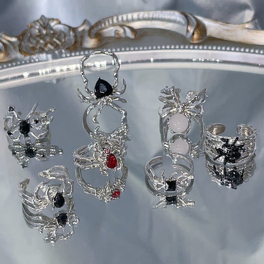 Set Spiders 7 Rings Silver Punk