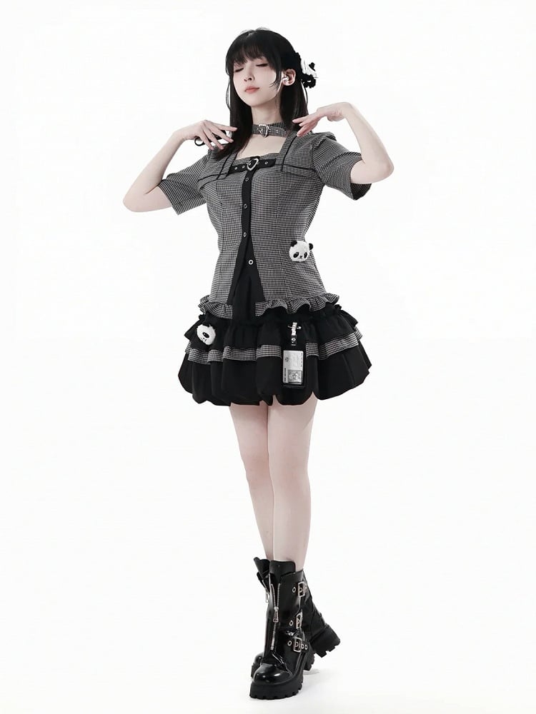 Elastic Plush Panda Bubble Skirt Waist with Card Black Holder