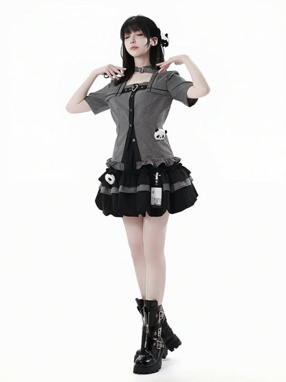 Elastic Plush Panda Bubble Skirt Waist with Card Black Holder