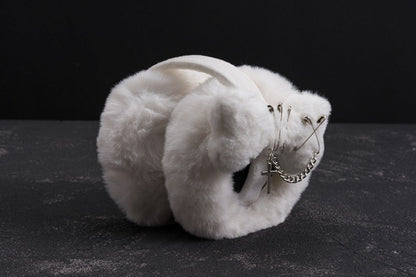 White Handmade Crossand Pins Plush Bone Earmuffs