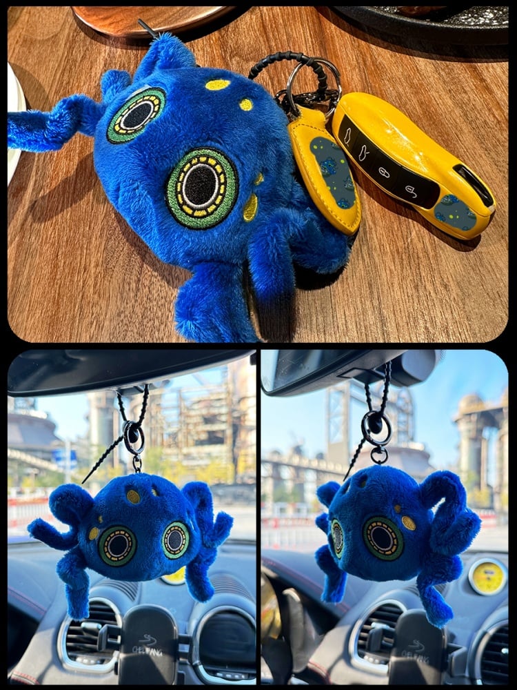 Sapphire Blue Octopus  Gothic Plush Key Chain Charm