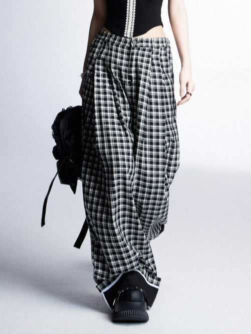 Black  White Plaid Low Waist Straight-Leg Pants