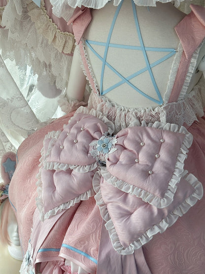 Robe Lolita taille haute rose et bleue, ensemble complet avec jupe et pull