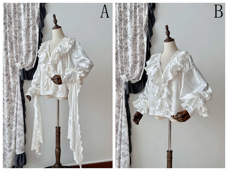Black Structured Ruffles V-neck Gothic Lolita Long Sleeves Shirt