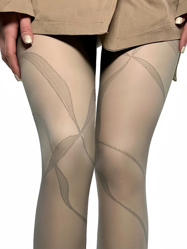 Strumpfhose Weiß/Braun/Schwarz/Grau Y2K Ribbon Print