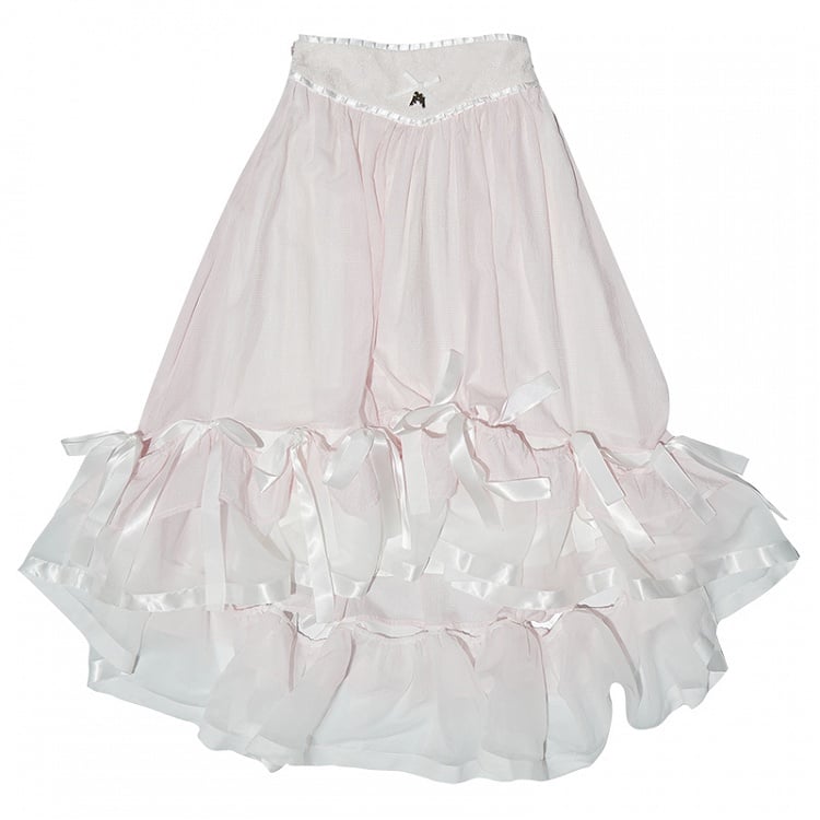 Pink Tea Length High-low Skirt with Bow Accents