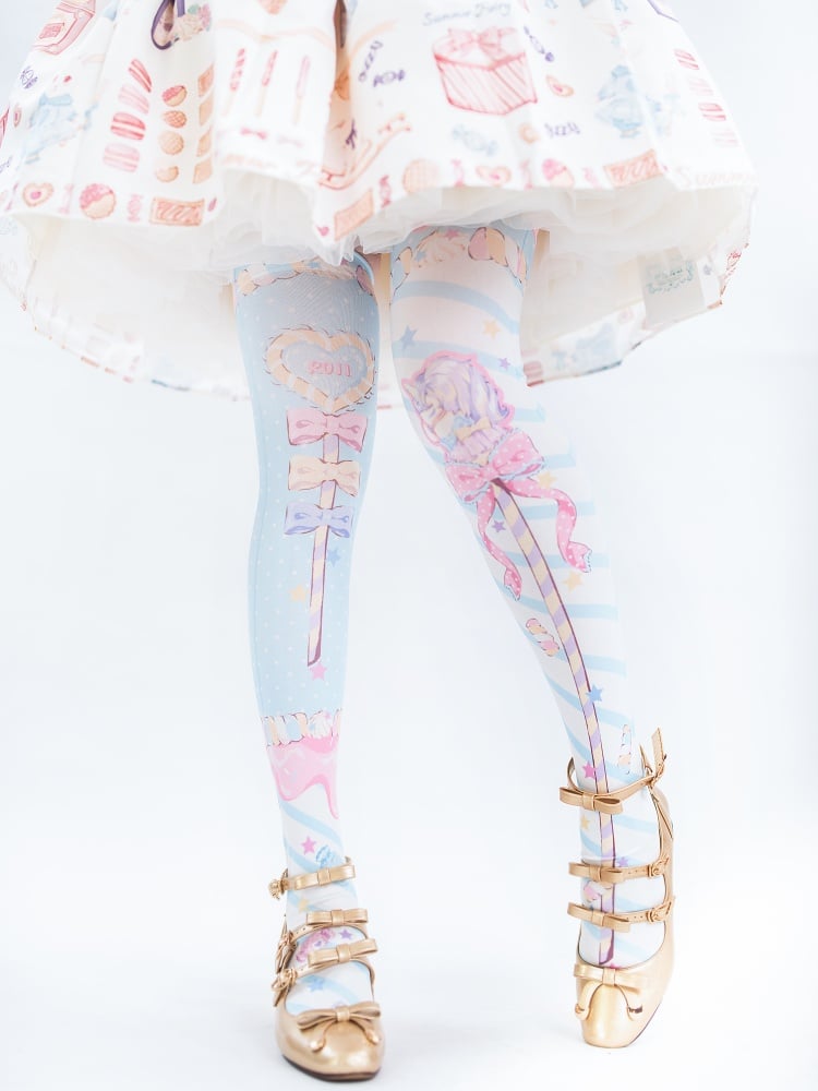 Candy Scepters Print Velvet Over Knee Stockings