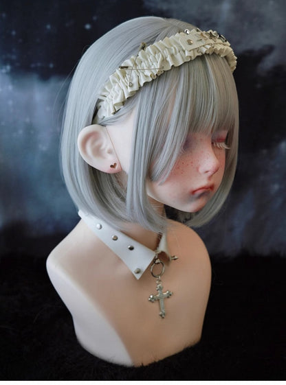 White Handmade Star-Shaped Studs Pins Ruffled KC