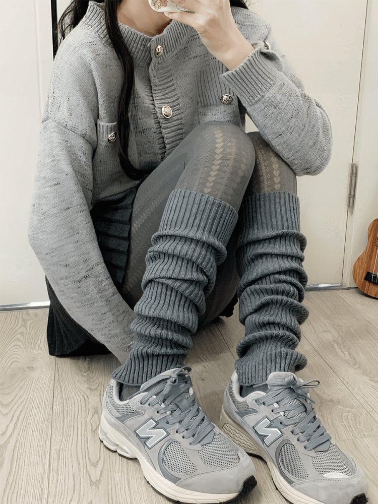 Jambières tricotées blanc cassé/kaki/gris/noir