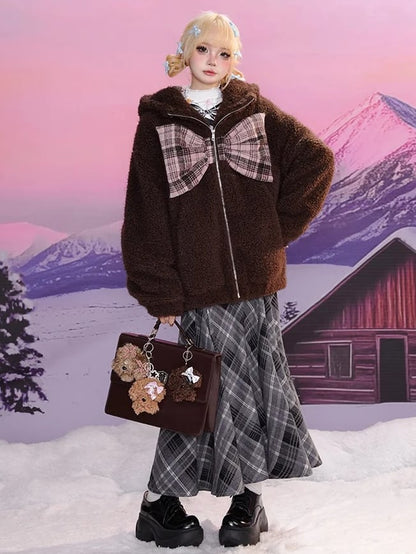 Black and Grey Colorblock Bear Apllique Loose Cardigan