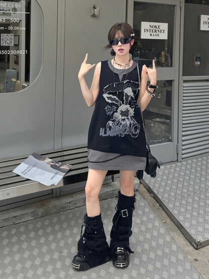 Bittersweet Gray Top Black Applique Tank and Two-pieces Faux Letter Bunny Pattern