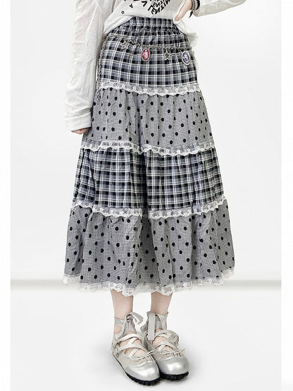 Gray Pattern Trim Polka-dot Y2K And Skirt Lace Bittersweet Plaid