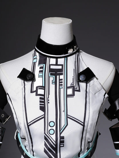 Bunny Sleeves KC Dress Techwear Halter Neck Urban Cyberpunk White + Ears