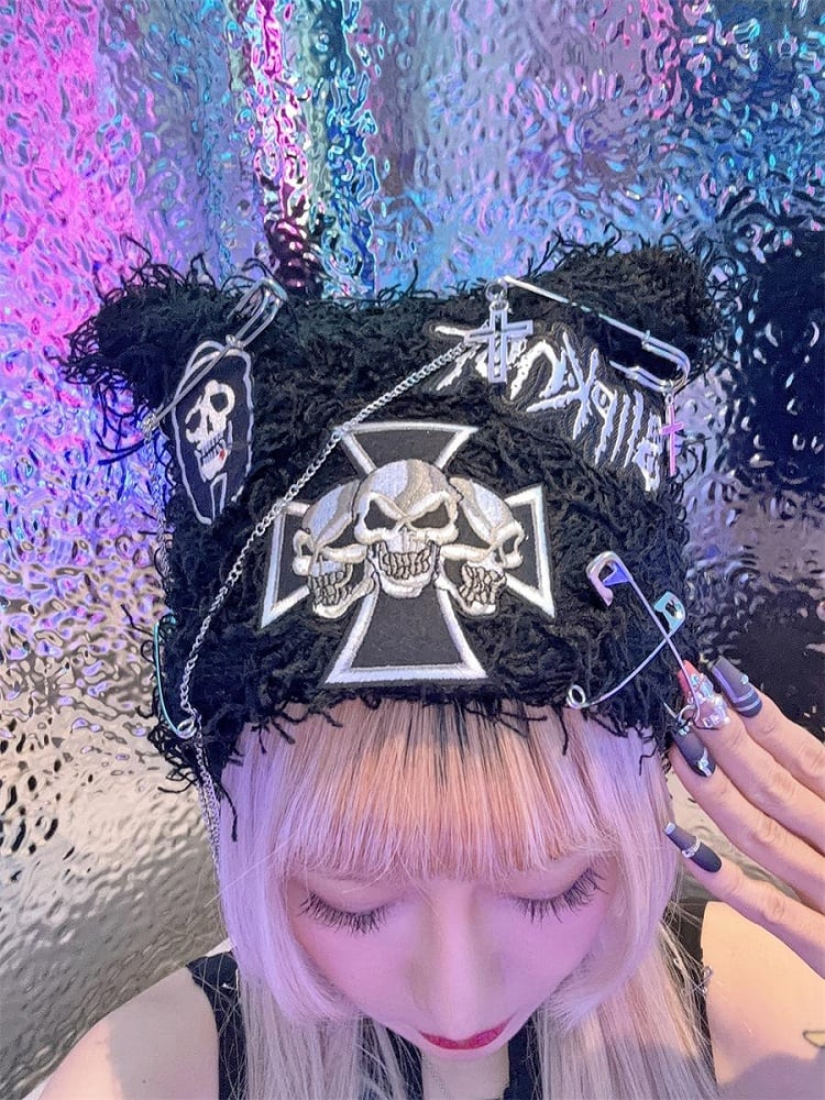 Skeleton Embroidery Punk Knitted Hat