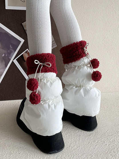 White Sweet Bowknot Leg Warmers With Pompons