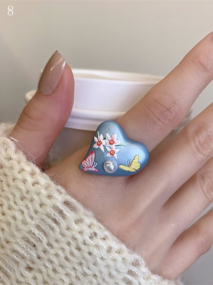 8 Bittersüßer Schmetterling und Ring Blaues Blumendesign Y2K Optionen