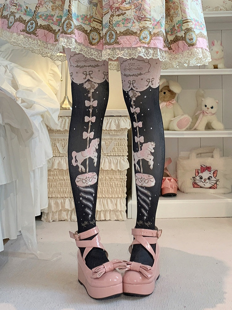Carousel Print Sweet Lolita Tights