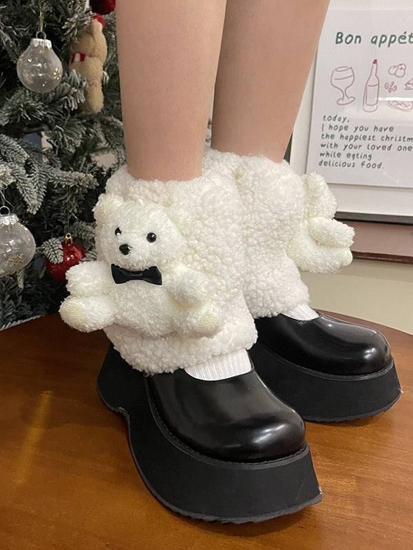 Jambières en peluche avec nœud en forme de poupée ours blanc
