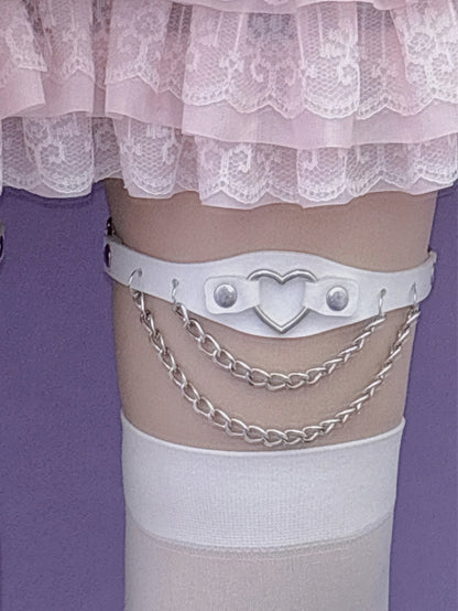 Heart Decorated Chain Glamorous PU Black/Pink/White Leg Charm Loop Studs Y2K