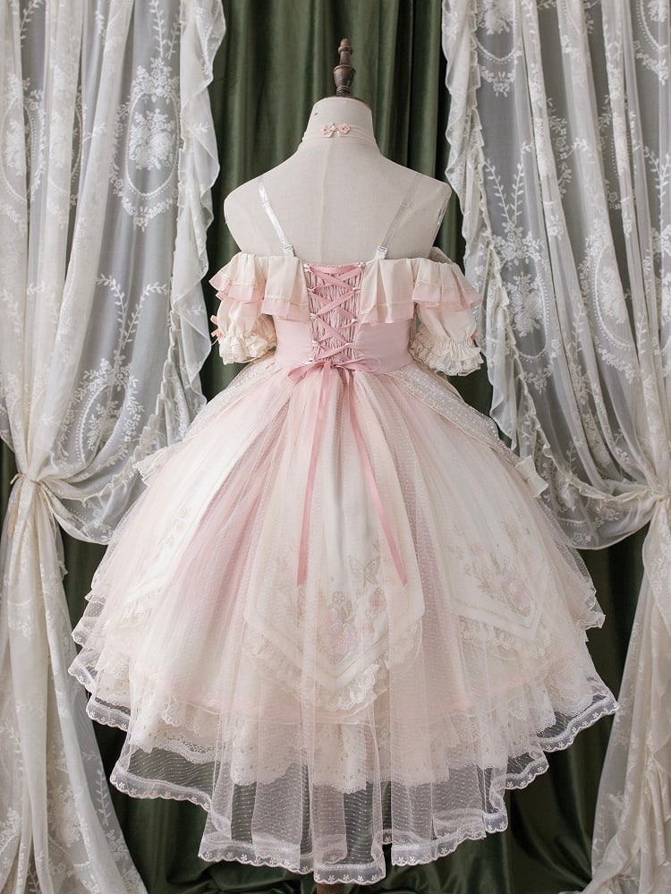 Ombre Pink Peach Blossom Halter Neck Han Lolita Dress